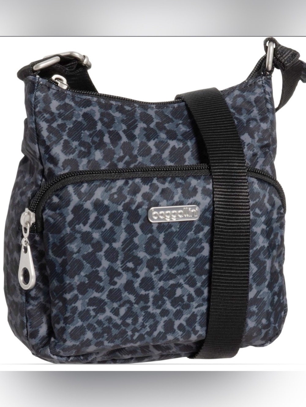 Baggallini Joey Lightweight Black/Gray Cheetah Print Mini Crossbody Bag